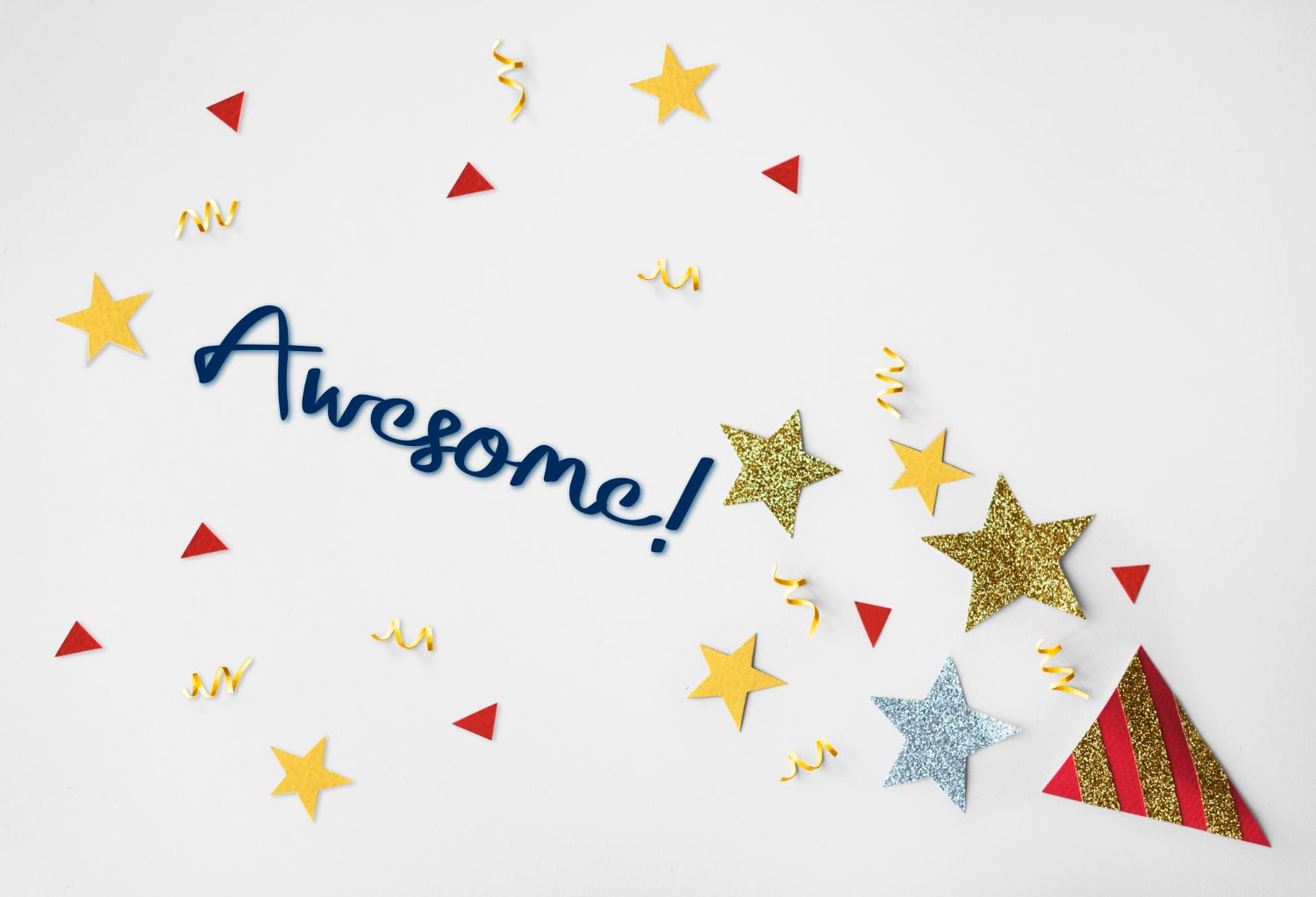 Celebratory 'Awesome' with confetti and stars